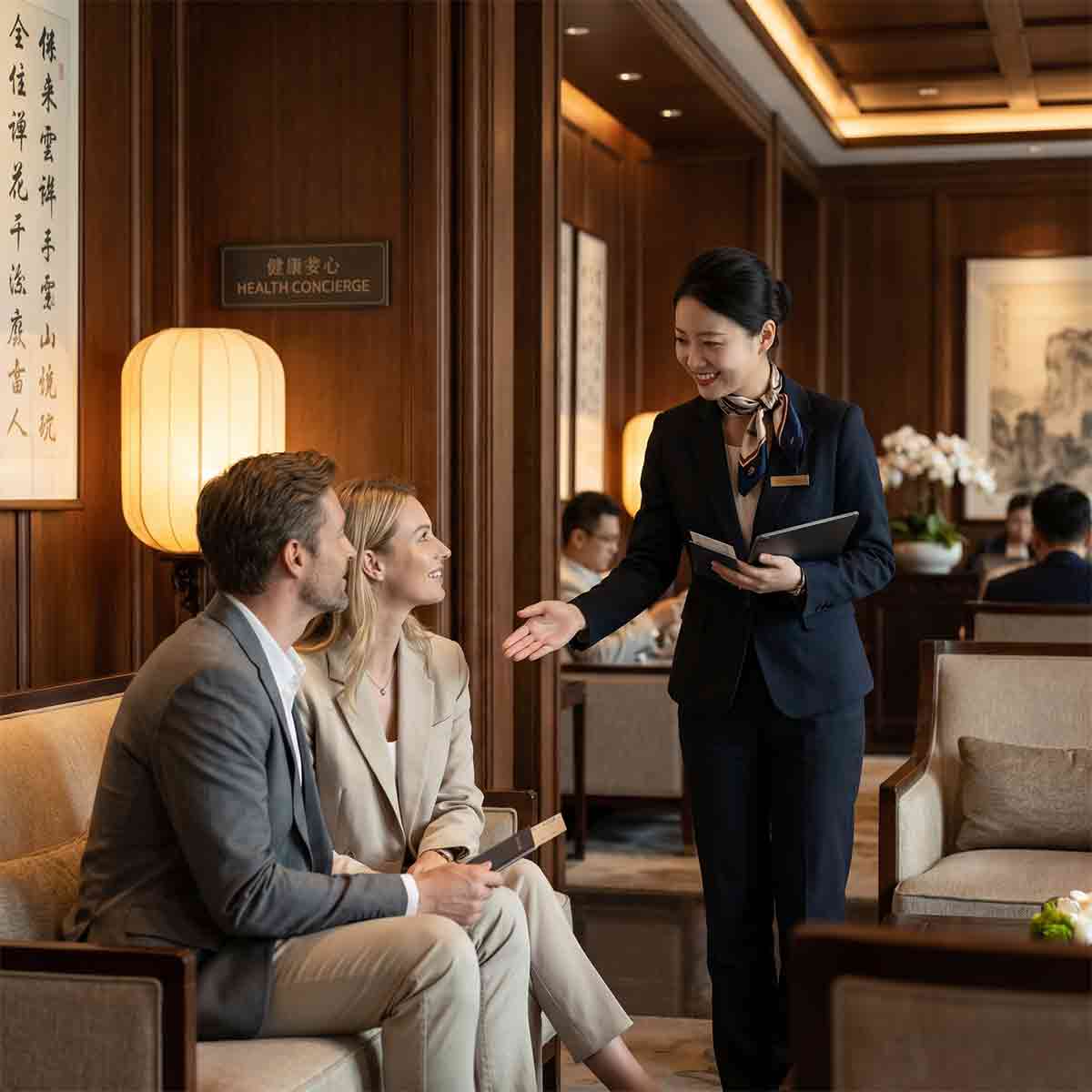 Professional medical concierge assisting a client